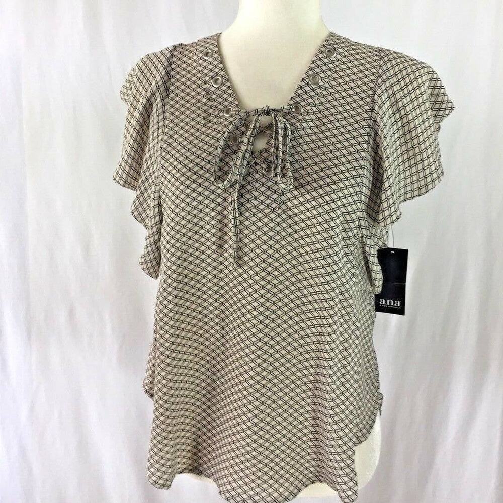 A.n.a  XS Top Flutter Sleeve New Tan Black lightacademia, academia, preppy